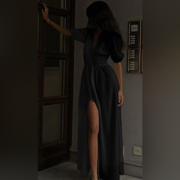 NWT Frenchy Button Down Split Long Dress - Picture 3 of 6